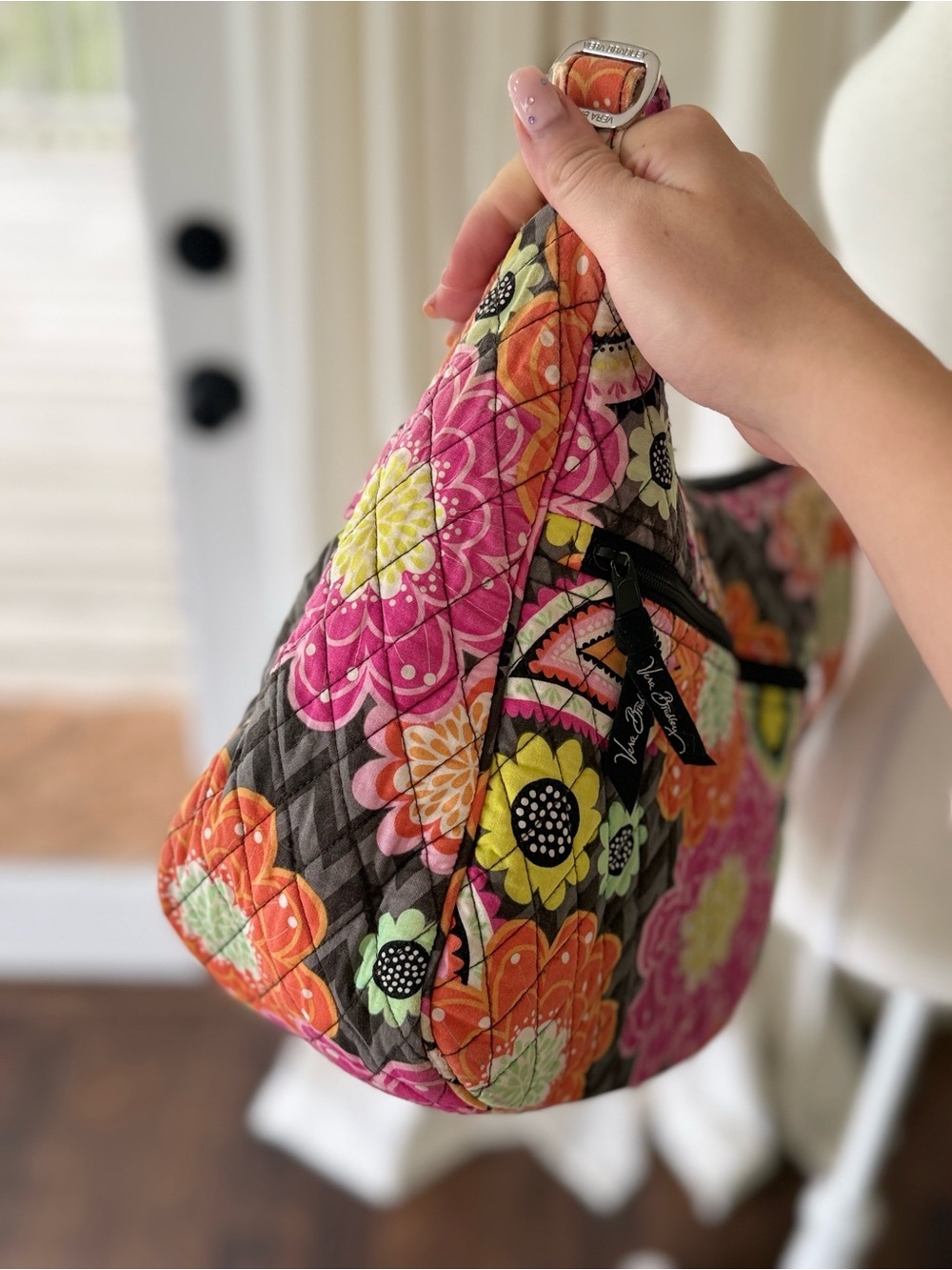 Vintage Vera Bradley Ziggy zinnia Cotton Quilted Floral Shoulder hobo Bag Pink - Picture 7 of 11